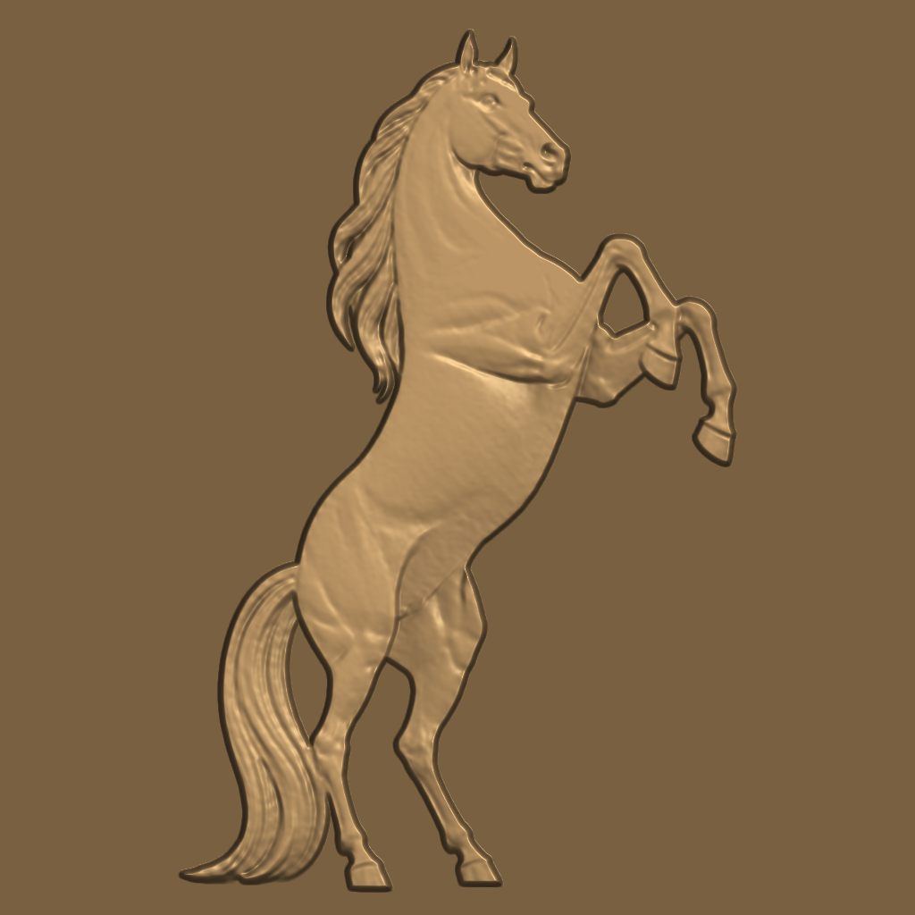 3D relief carving of a rearing horse generated in the browser by JACR CNC Studio
