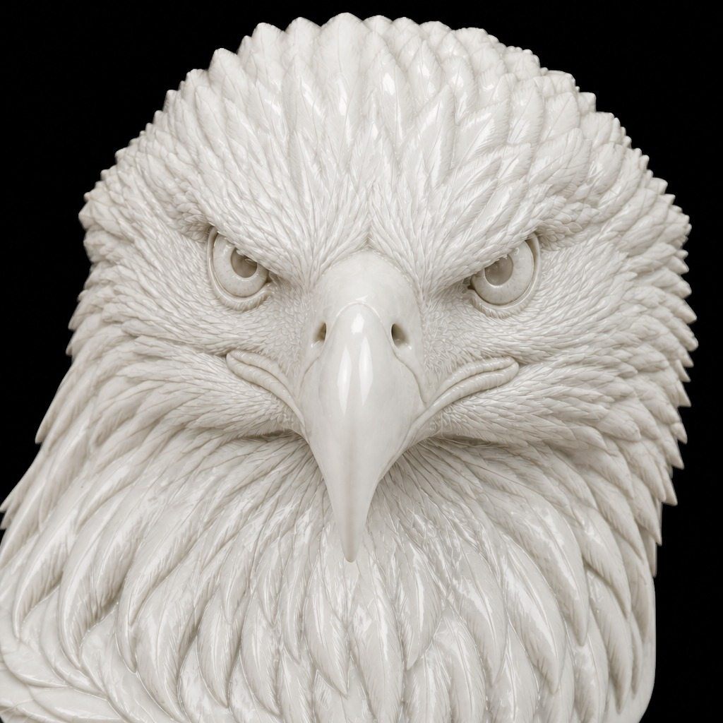 Porcelain eagle source image for photo to 3D relief conversion
