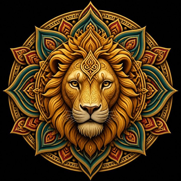 Full colour lion mandala artwork used directly as CNC relief input