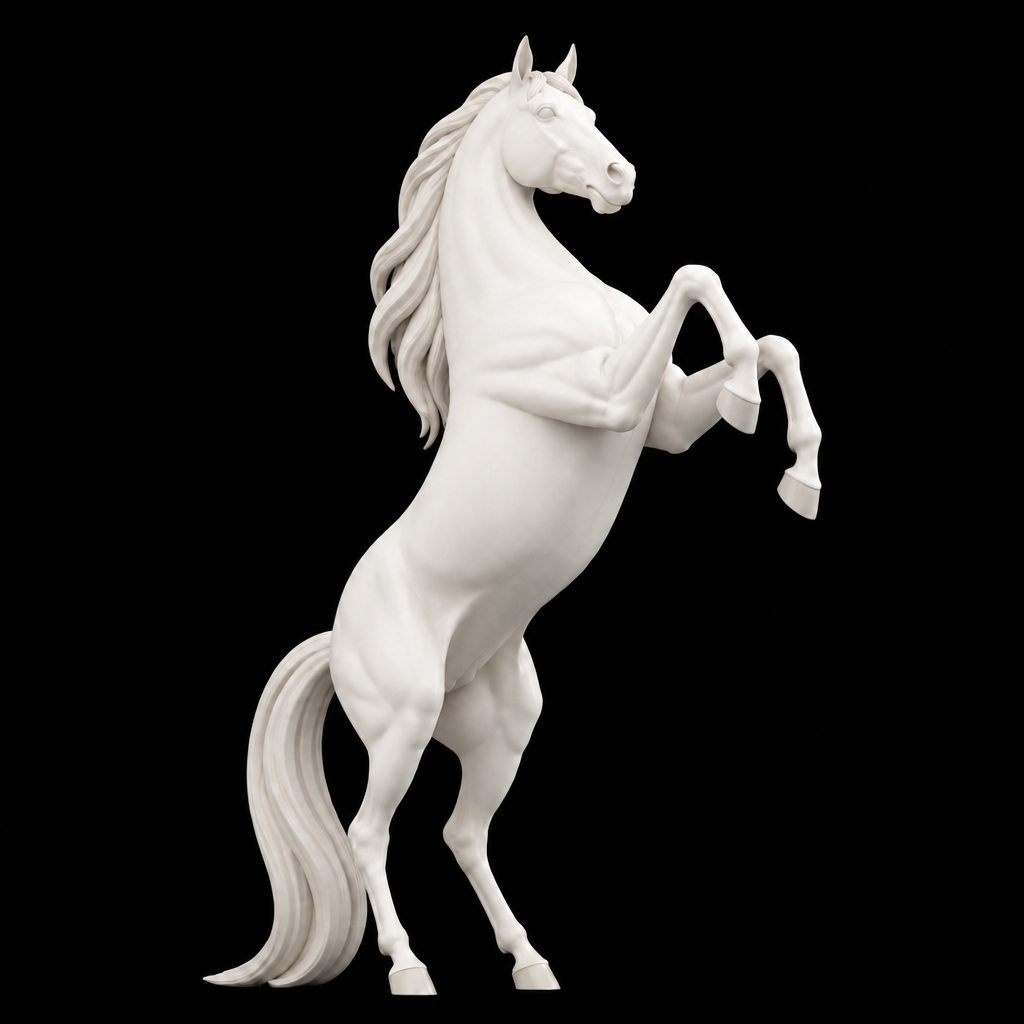 Porcelain style rearing horse source photo for CNC relief carving