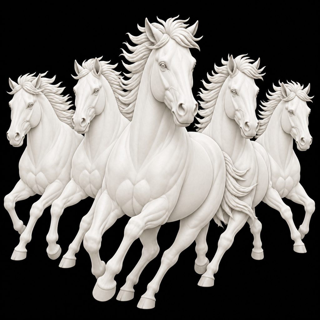 Seven galloping horses artwork used as CNC router relief input
